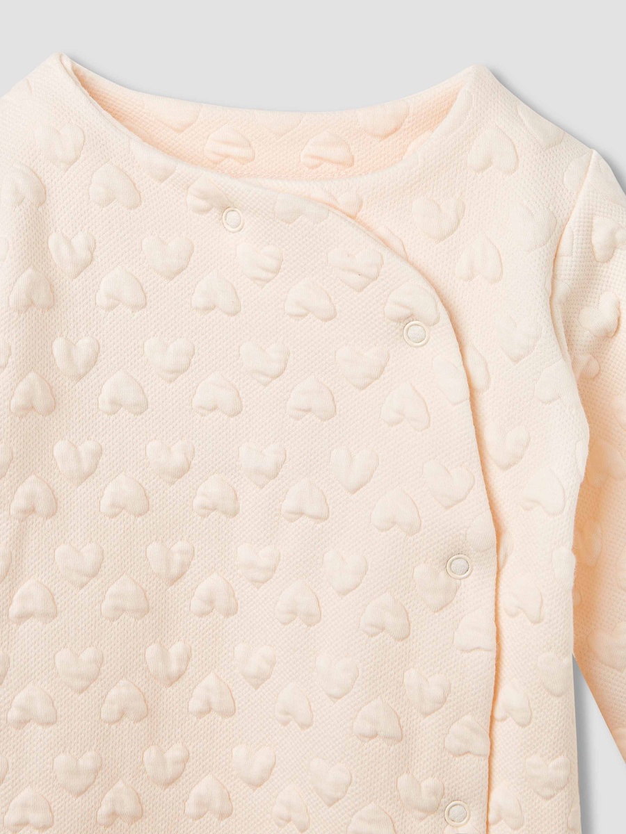 Jacquard Heart Textured Sleepsuit with Long Sleeves