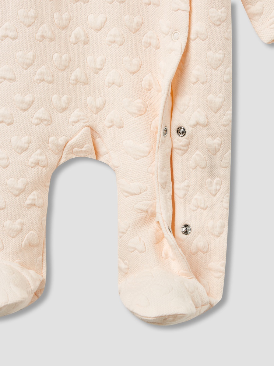Jacquard Heart Textured Sleepsuit with Long Sleeves