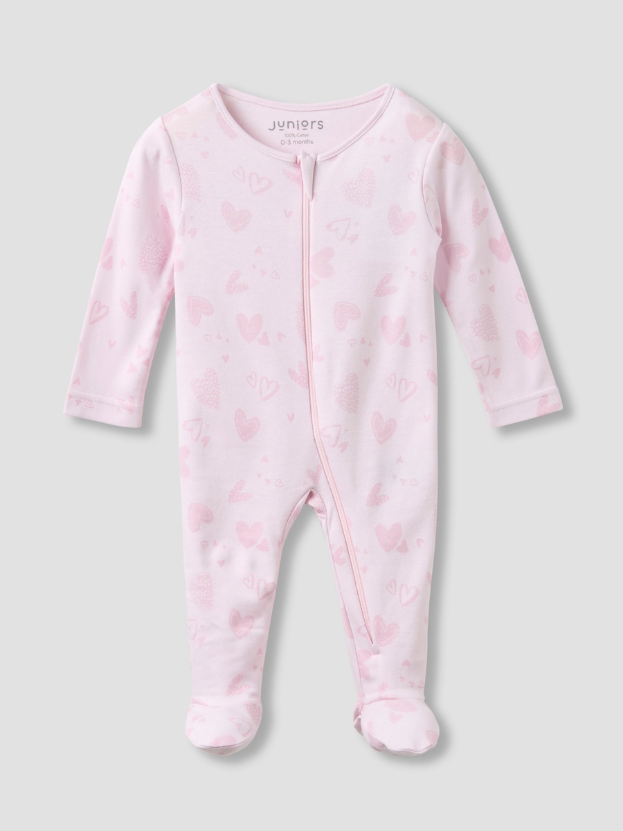 Round Neck Closed Foot Sleepsuit with Heart Print