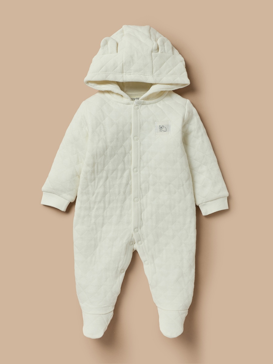 Quilted Ear Applique Closed Feet Hooded Sleepsuit with Button Closure