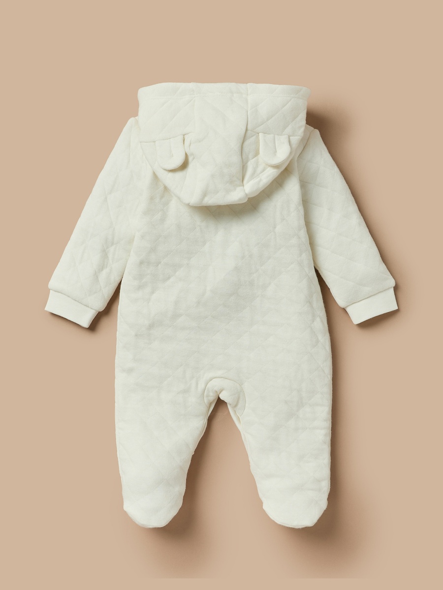 Quilted Ear Applique Closed Feet Hooded Sleepsuit with Button Closure