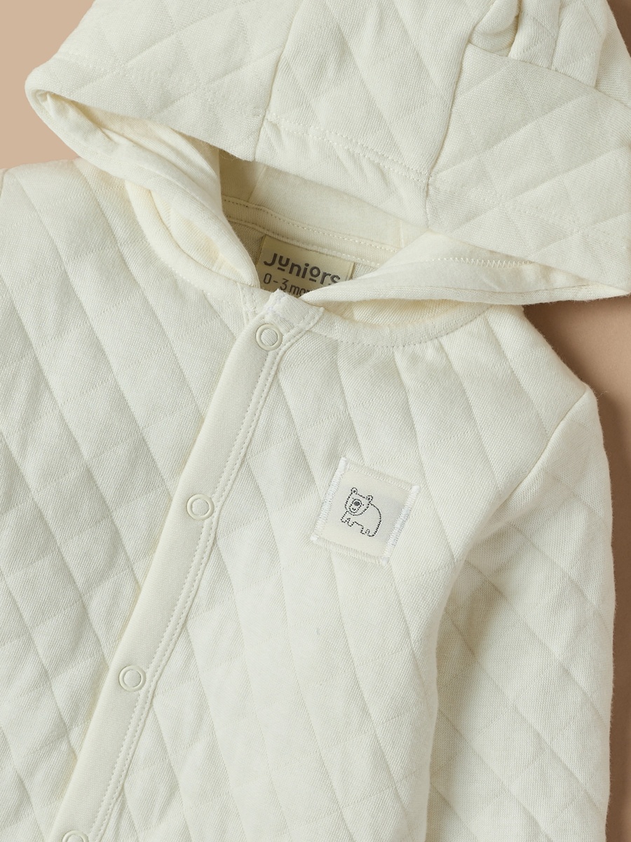 Quilted Ear Applique Closed Feet Hooded Sleepsuit with Button Closure