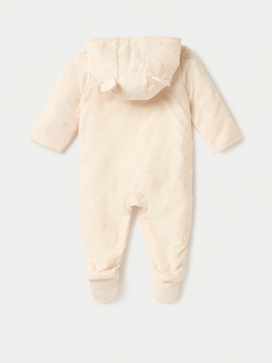 All-Over Heart Textured Hooded Sleepsuit with Snap Button Closure