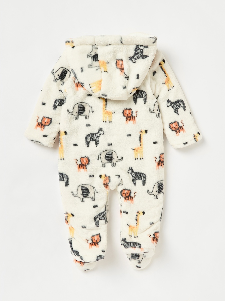 Safari Print Hooded Padded Closed Feet Sleepsuit with Long Sleeves
