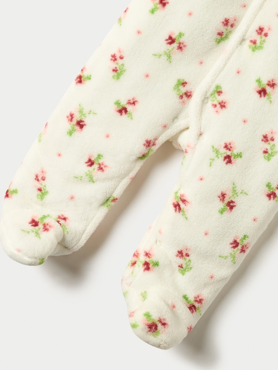 Floral Print Hooded Padded Closed Feet Sleepsuit with Long Sleeves