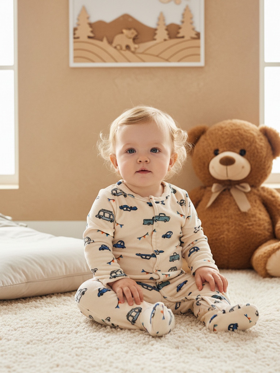 Vehicle Print Closed Feet Sleepsuit with Button Closure