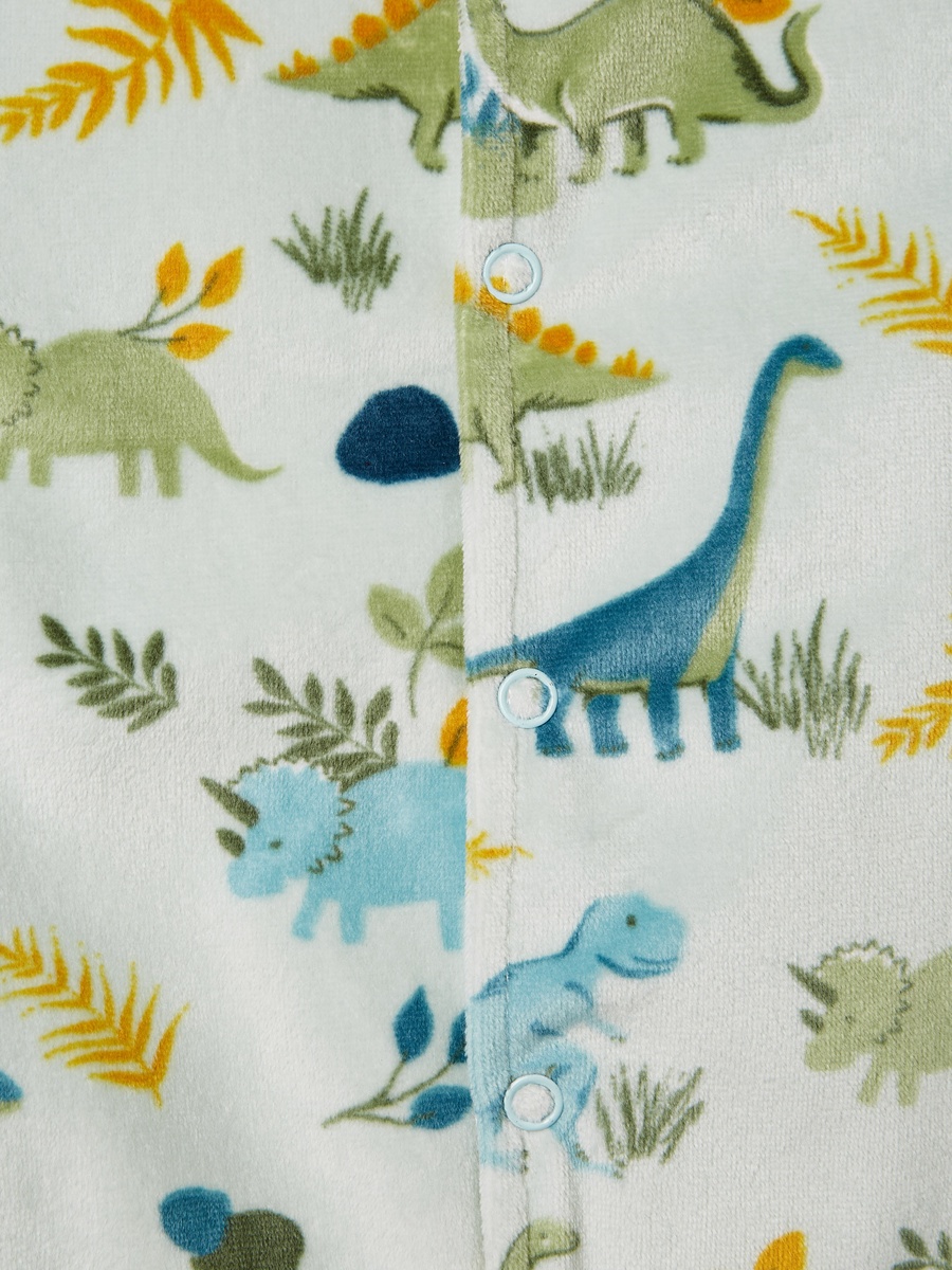 Dinosaur Print Sleepsuit with Long Sleeves and Button Closure