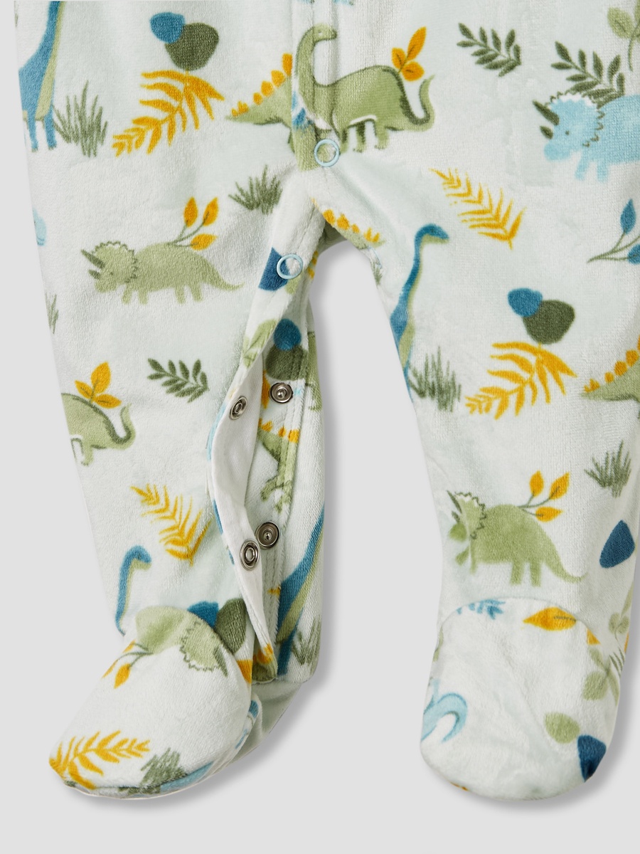 Dinosaur Print Sleepsuit with Long Sleeves and Button Closure