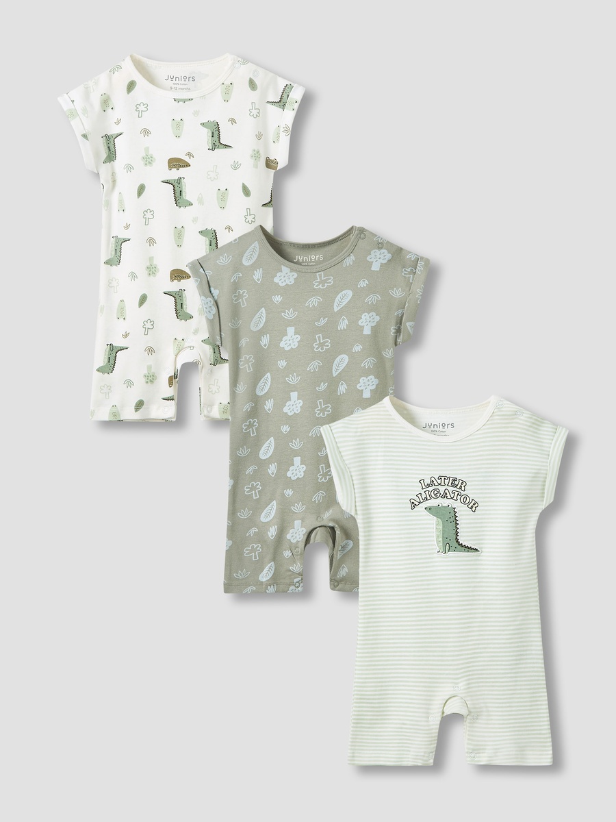 Set of 3 - Crew Neck Romper with Dinosaur Print