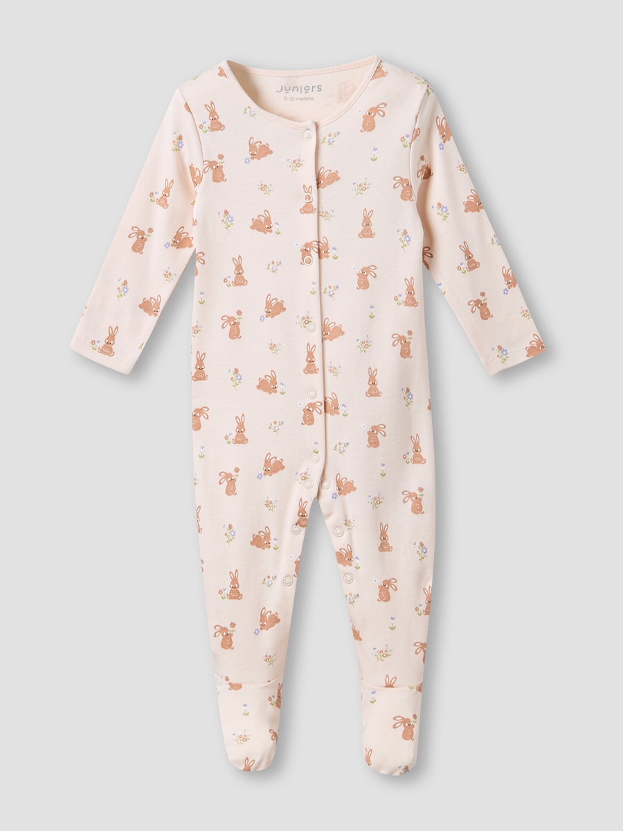 Round Neck Sleepsuit with Rabbit Print
