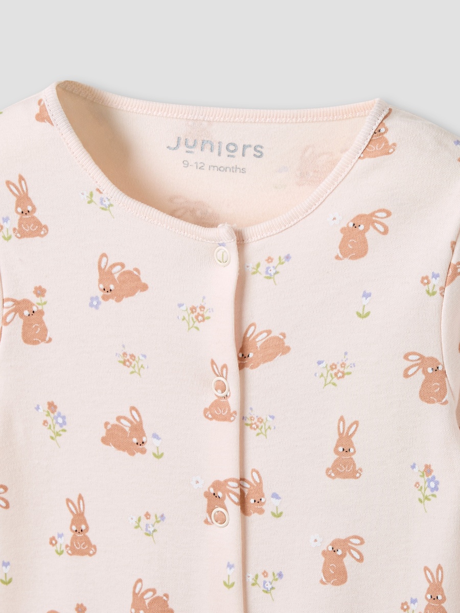 Round Neck Sleepsuit with Rabbit Print