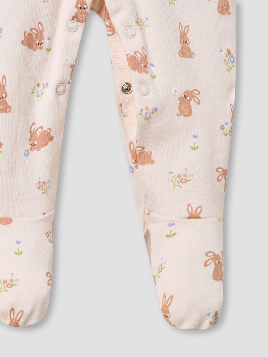 Round Neck Sleepsuit with Rabbit Print
