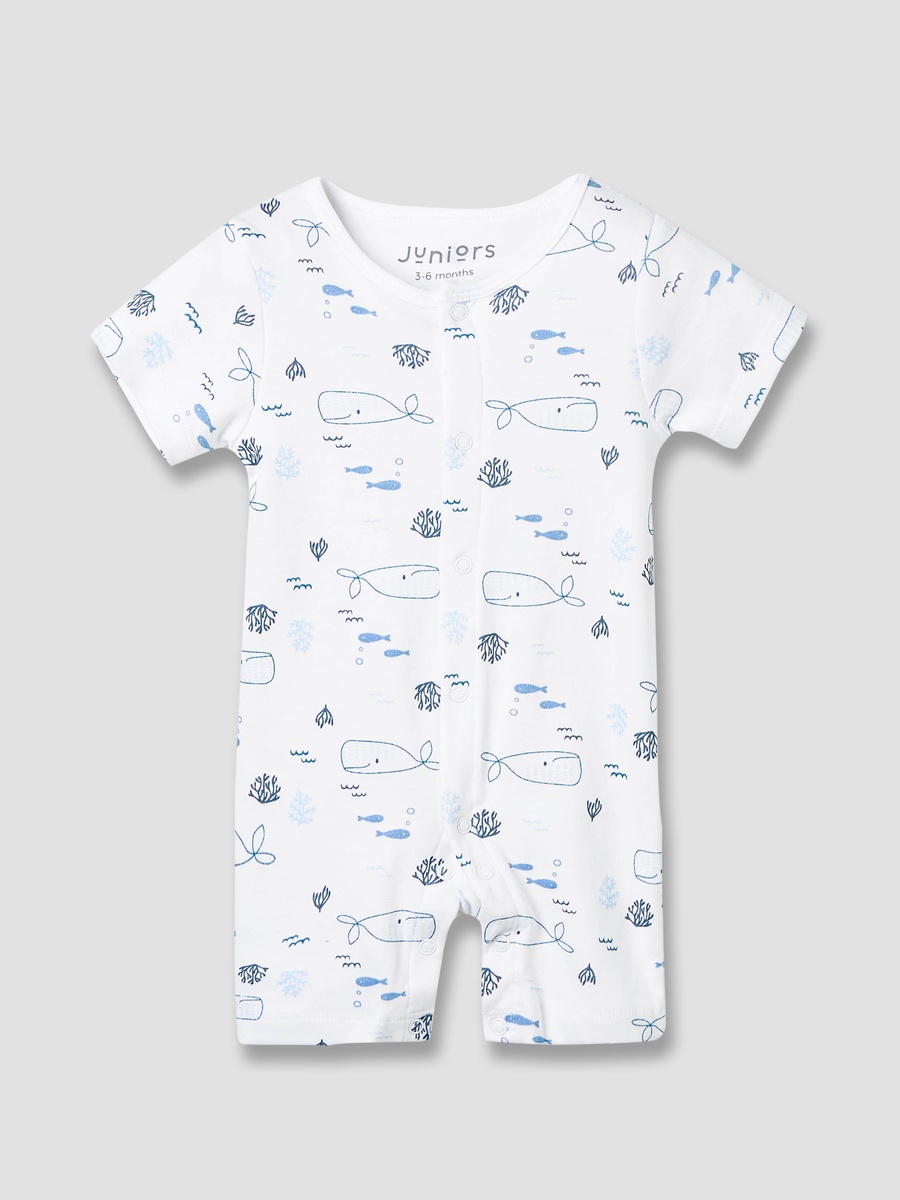 Round Neck Romper with Whale Print
