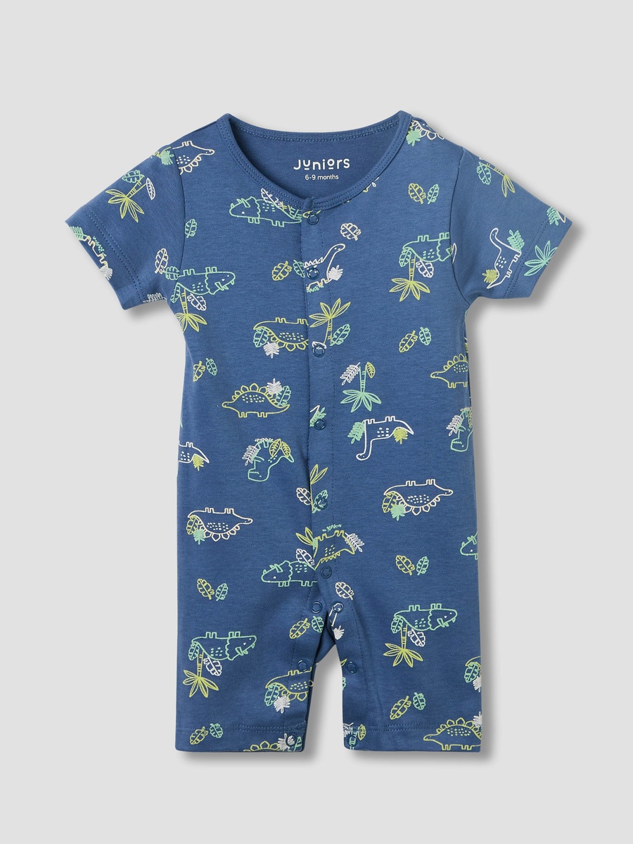 Round Neck Romper with Dinosaur Print