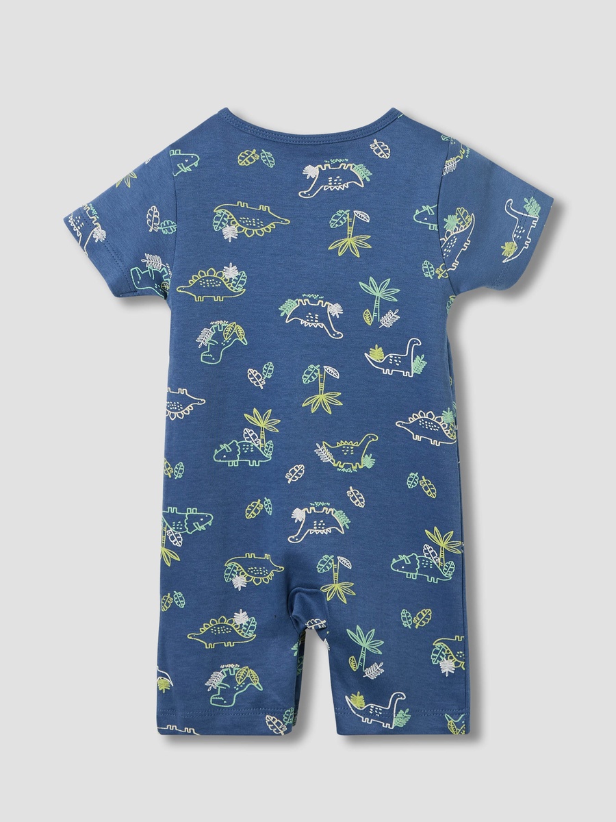 Round Neck Romper with Dinosaur Print