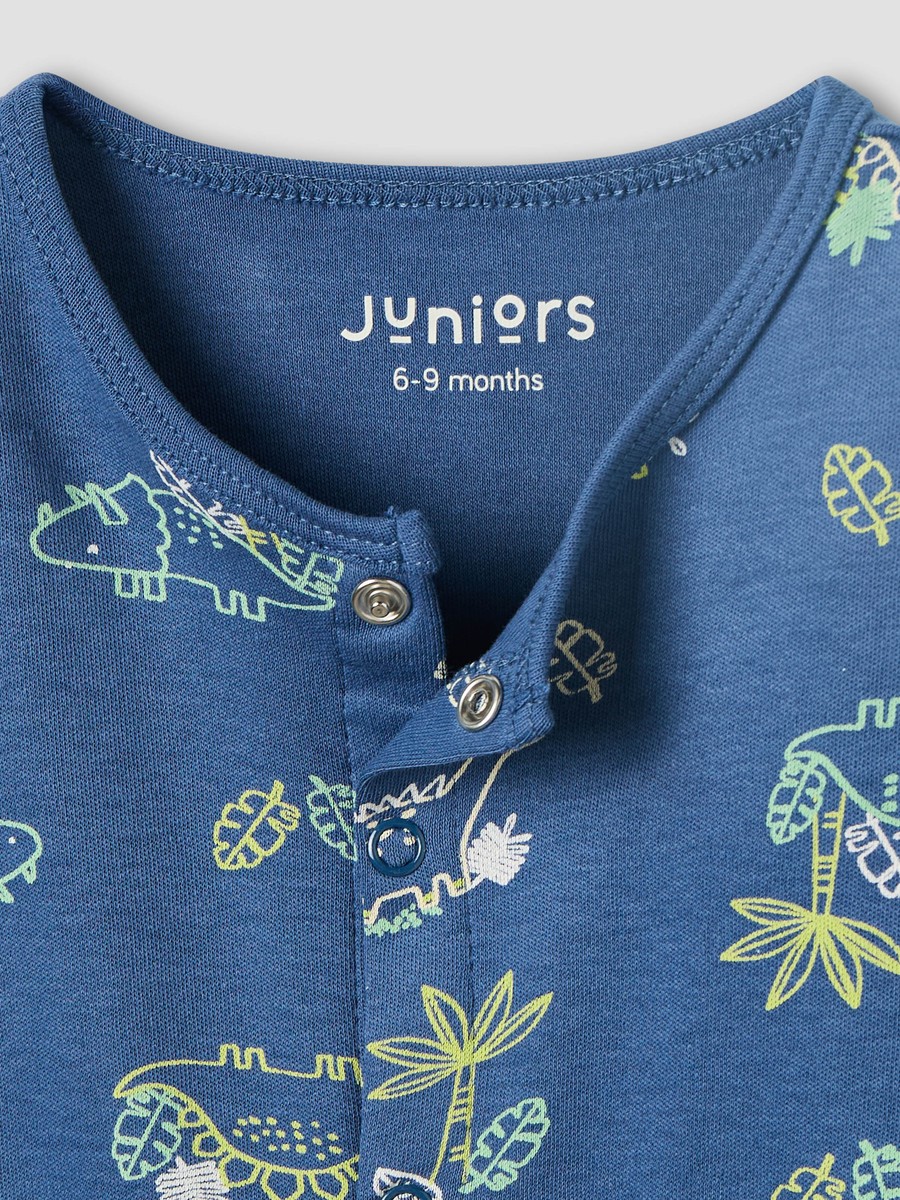 Round Neck Romper with Dinosaur Print