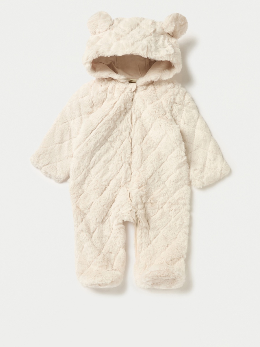 Faux Fur Textured Hooded Sleepsuit with Zip Closure