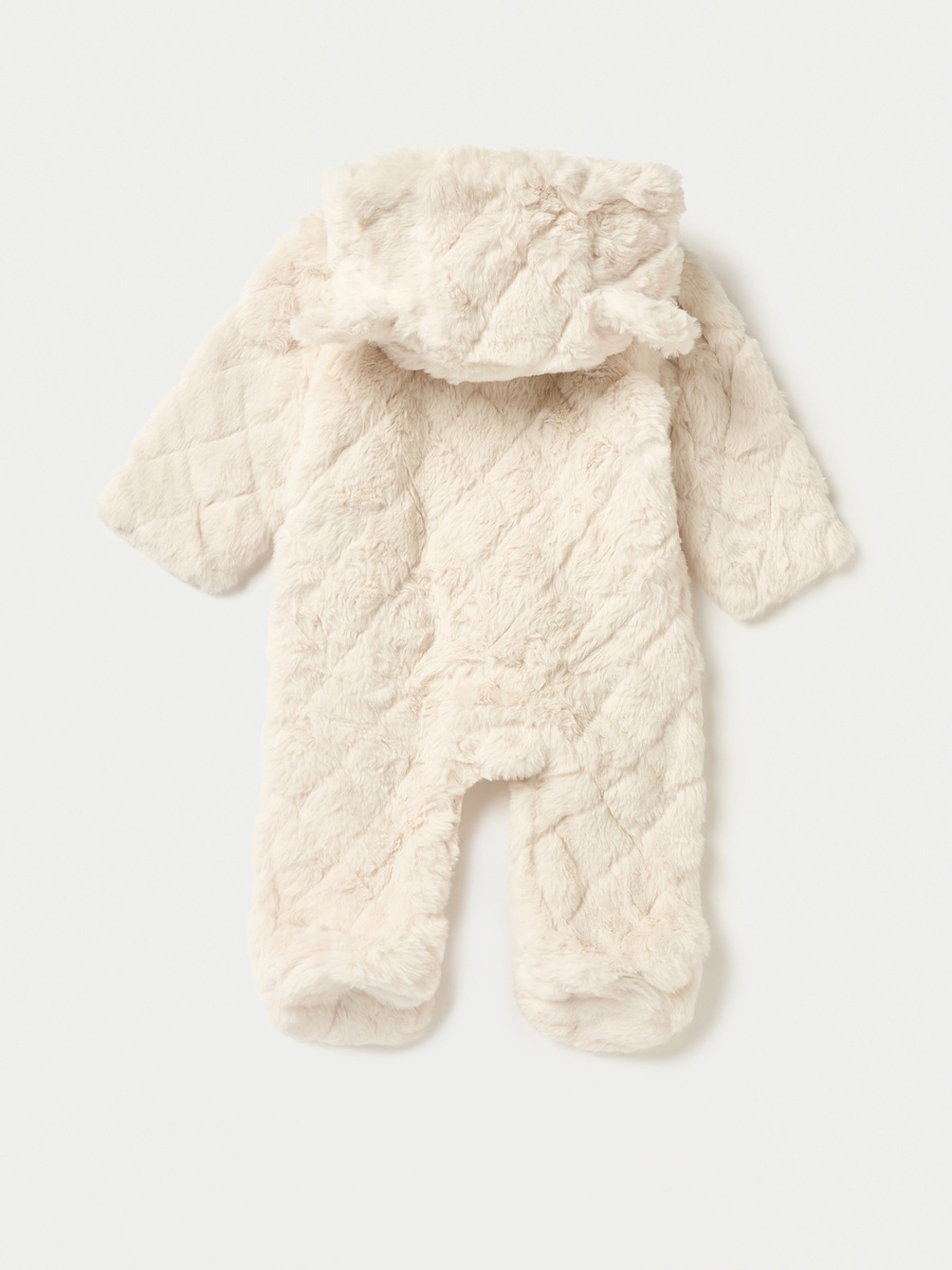 Faux Fur Textured Hooded Sleepsuit with Zip Closure