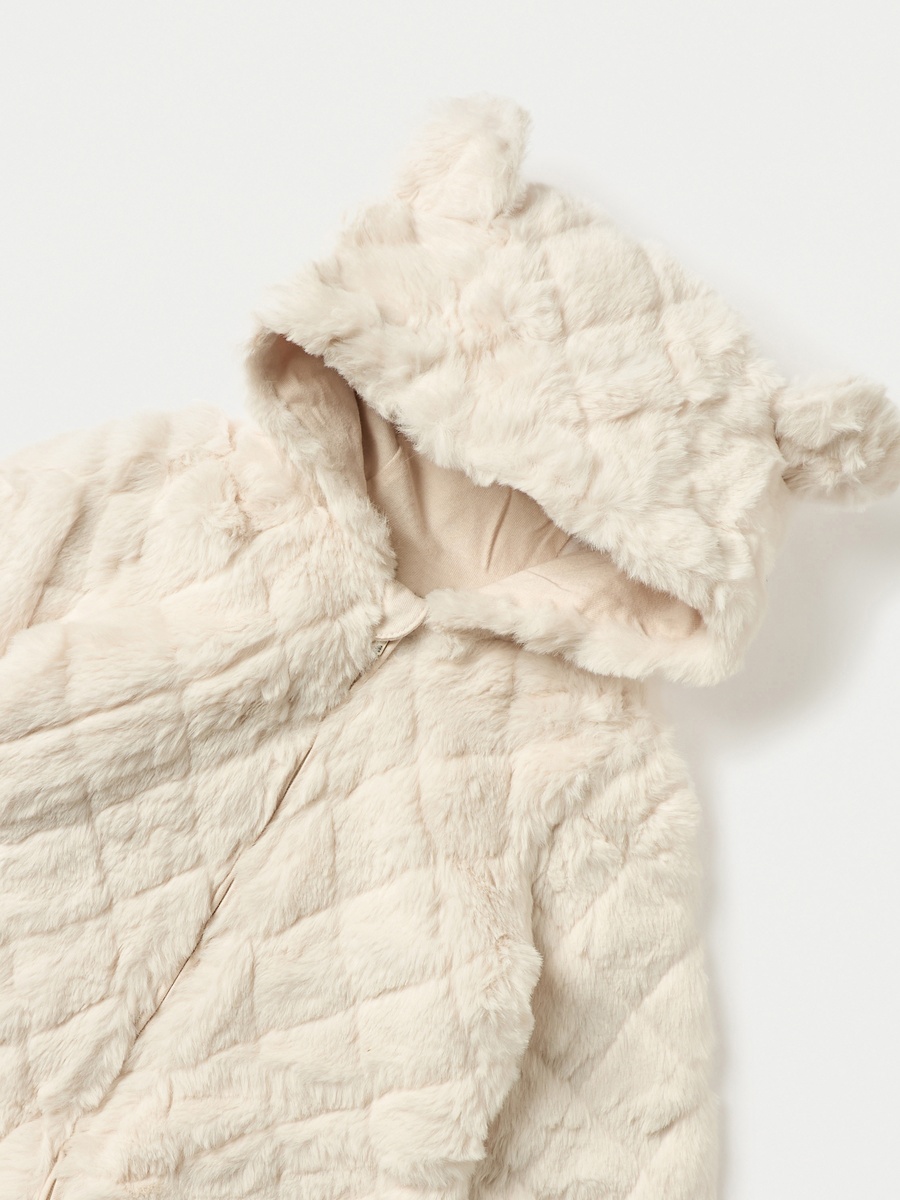 Faux Fur Textured Hooded Sleepsuit with Zip Closure