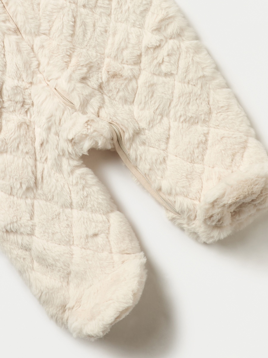 Faux Fur Textured Hooded Sleepsuit with Zip Closure