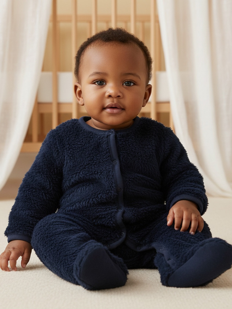 Plush Closed Feet Sleepsuit with Long Sleeves