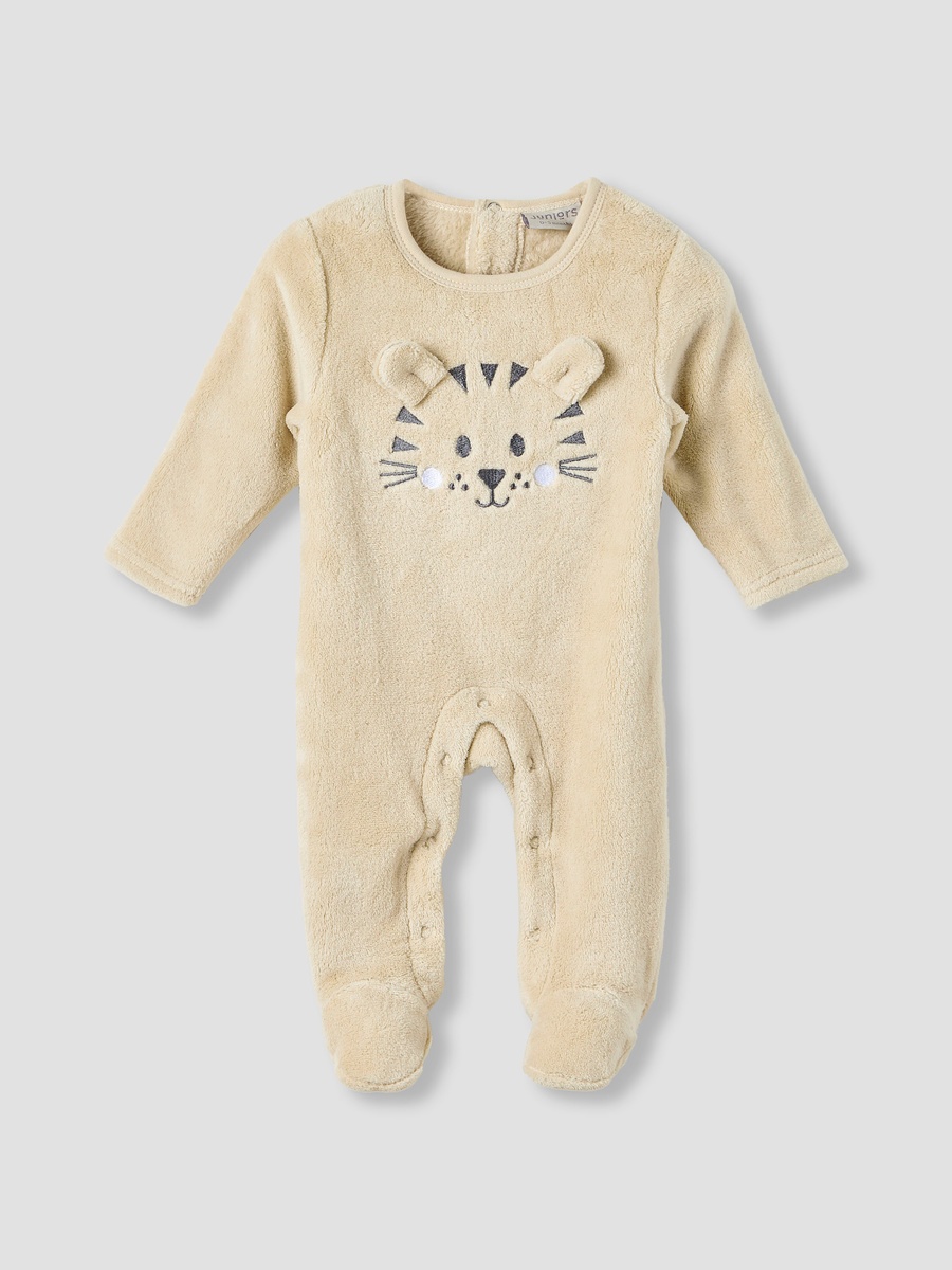 Round Neck Sleepsuit with Tiger Applique