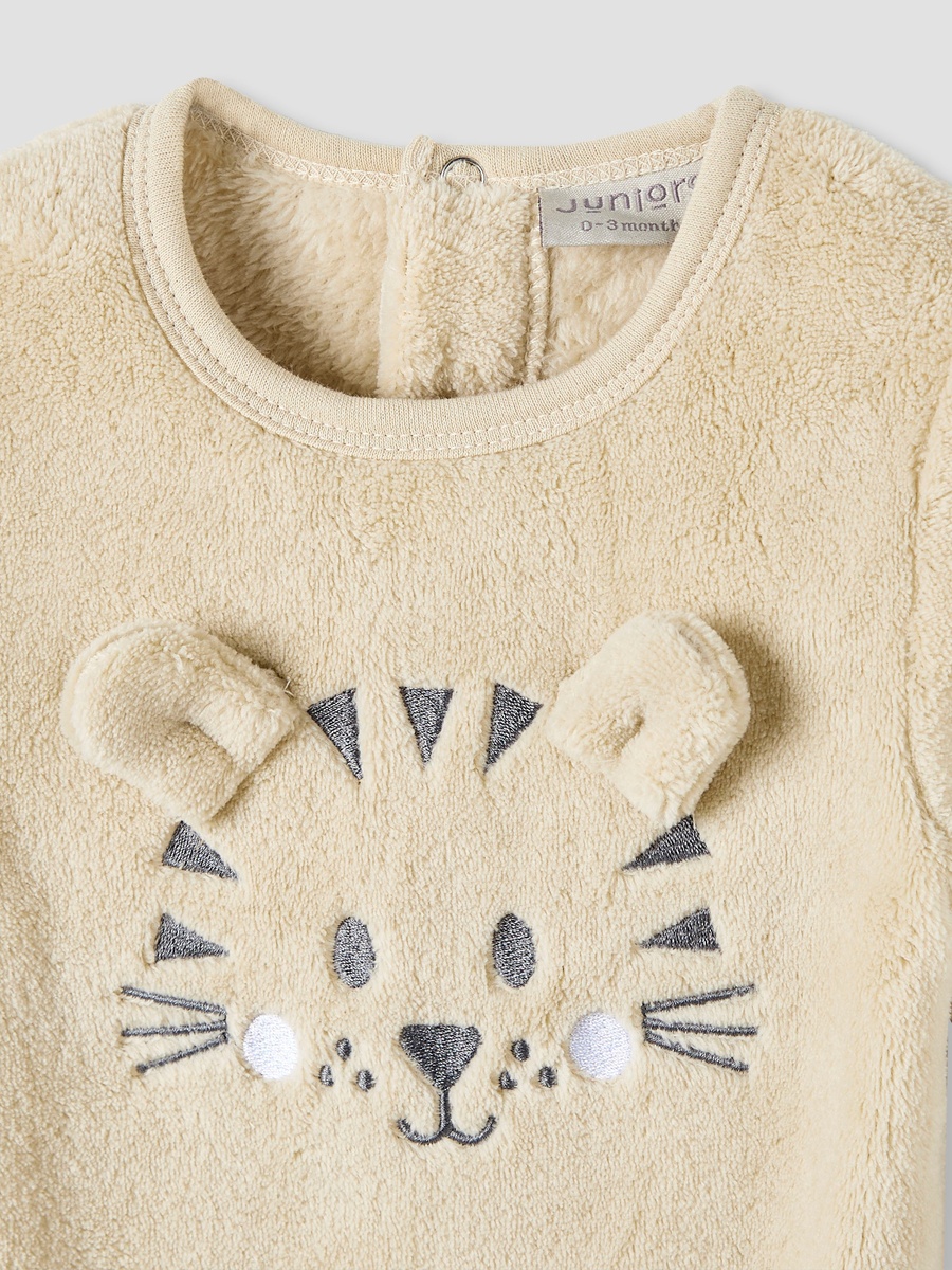 Round Neck Sleepsuit with Tiger Applique