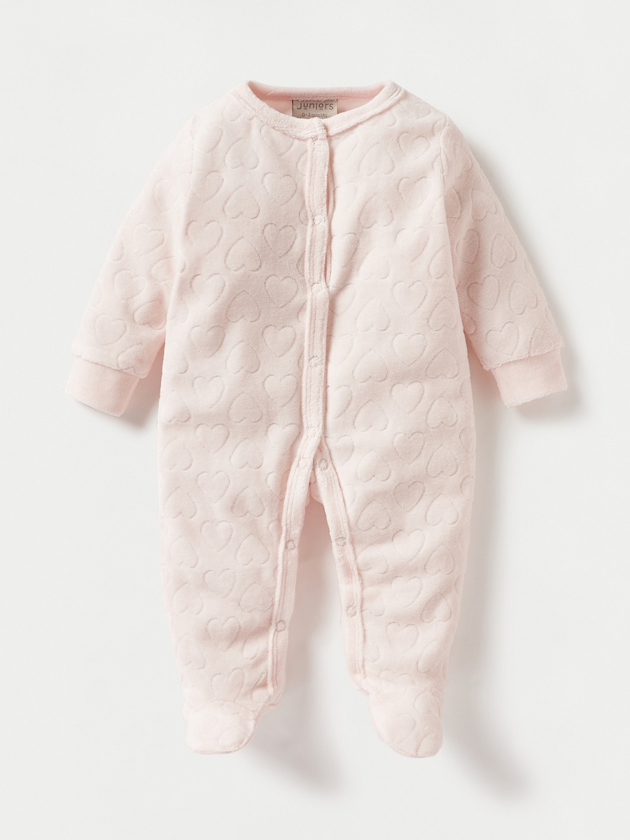 Heart Textured Closed Foot Sleepsuit with Snap Button Closure