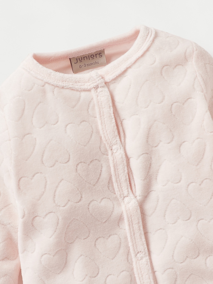 Heart Textured Closed Foot Sleepsuit with Snap Button Closure