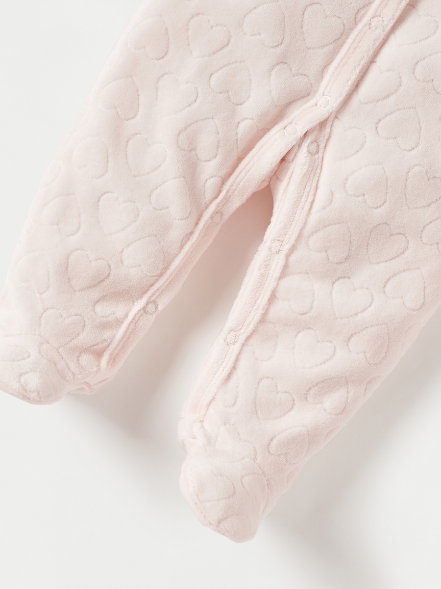 Heart Textured Closed Foot Sleepsuit with Snap Button Closure
