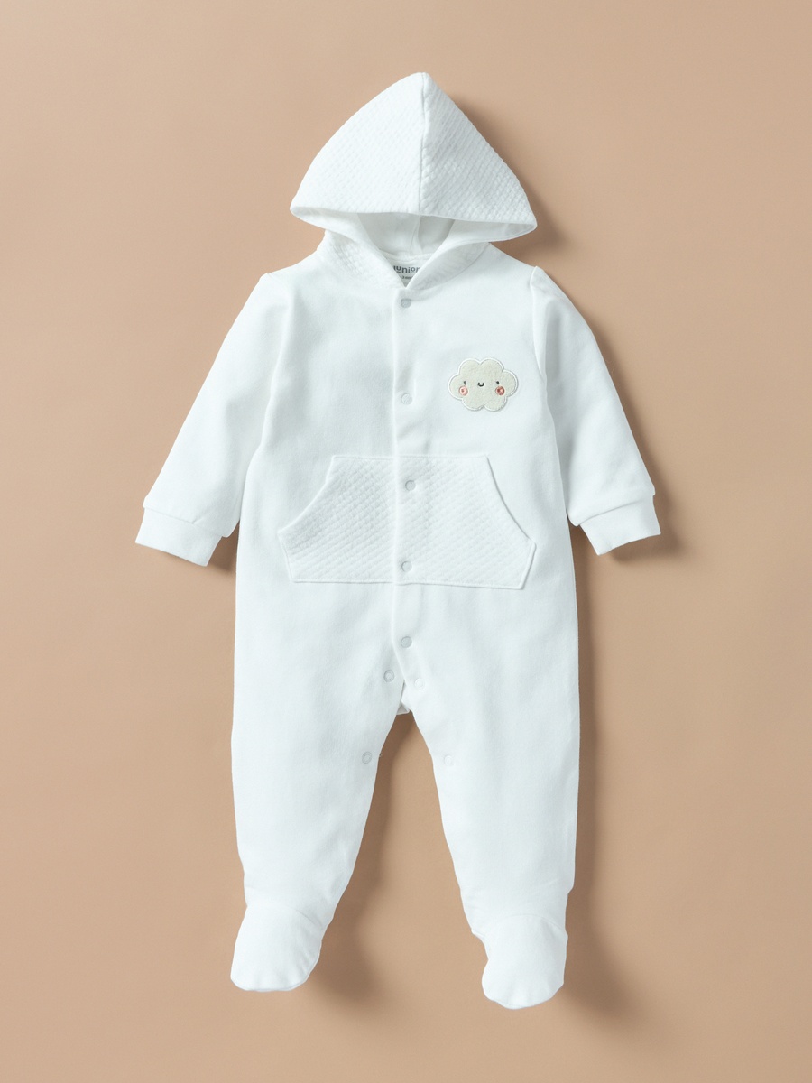 Applique Detail Hooded Closed Feet Sleepsuit with Button Closure