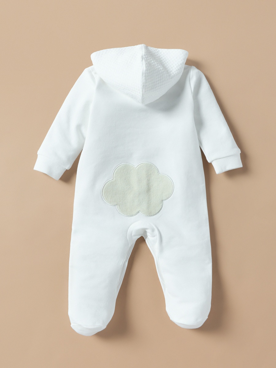 Applique Detail Hooded Closed Feet Sleepsuit with Button Closure