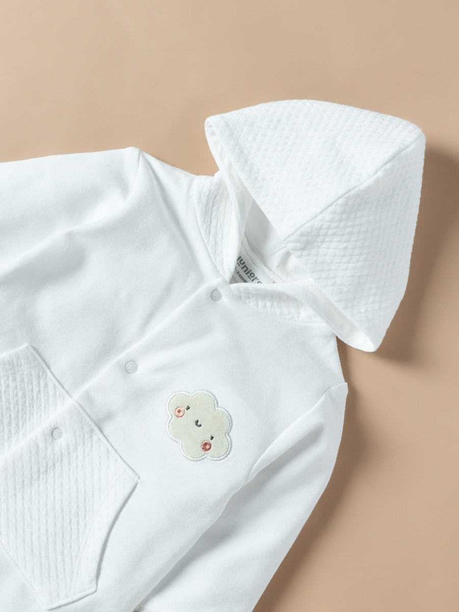 Applique Detail Hooded Closed Feet Sleepsuit with Button Closure
