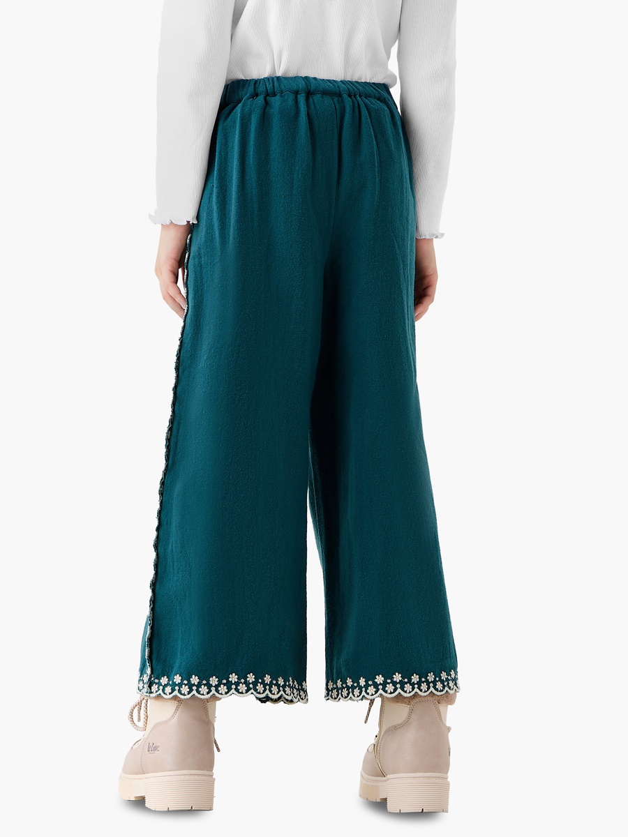 Relaxed Fit Cotton Trousers with Embroidery and Elasticated Waist