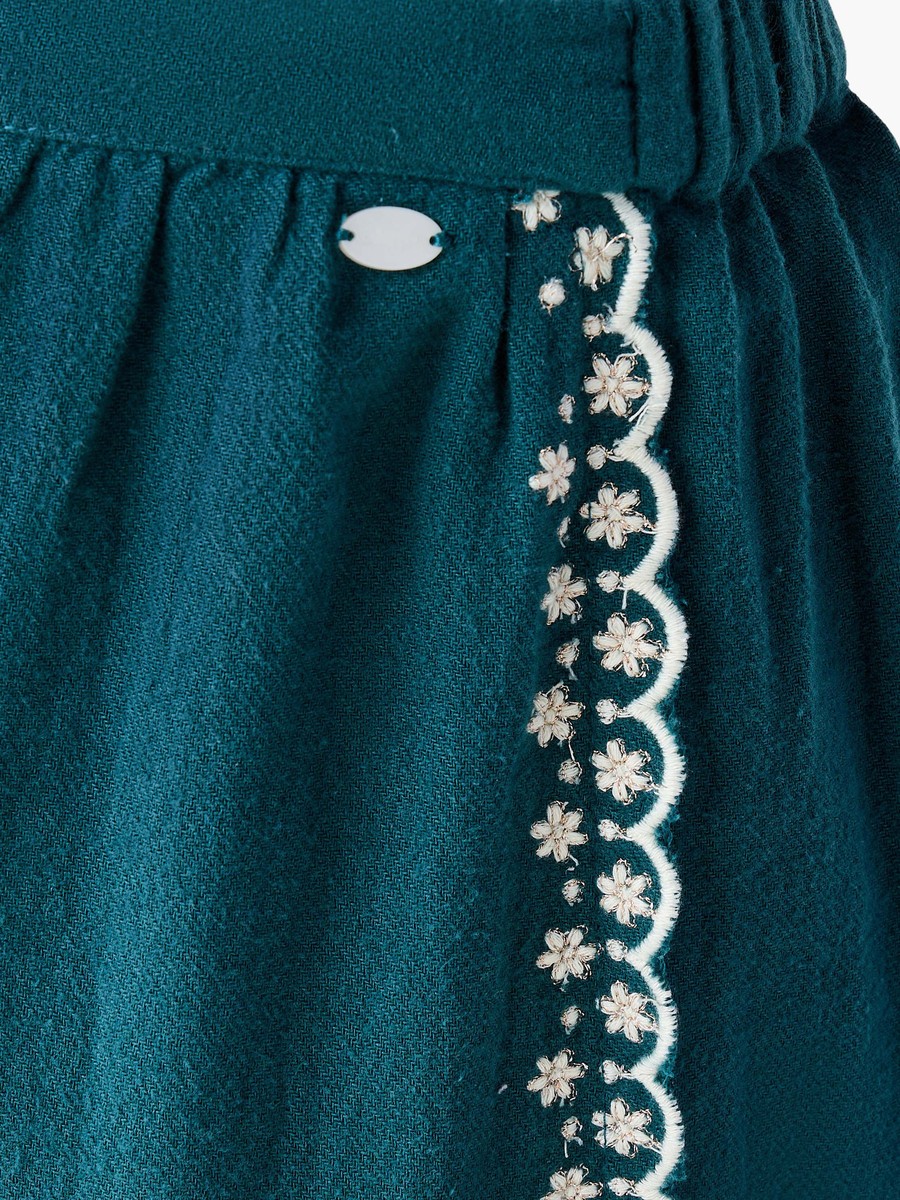 Relaxed Fit Cotton Trousers with Embroidery and Elasticated Waist