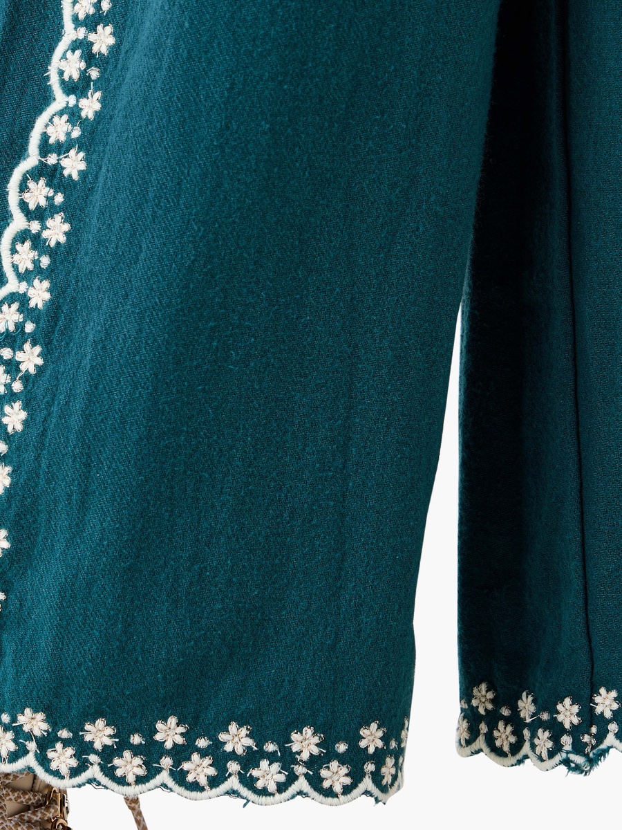 Relaxed Fit Cotton Trousers with Embroidery and Elasticated Waist
