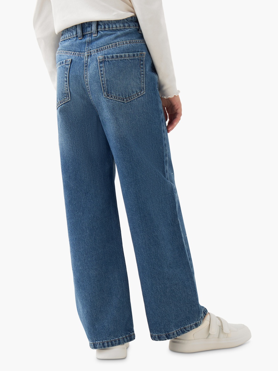 Regular Fit Cotton Jeans with Embellishments and Buttoned Waist