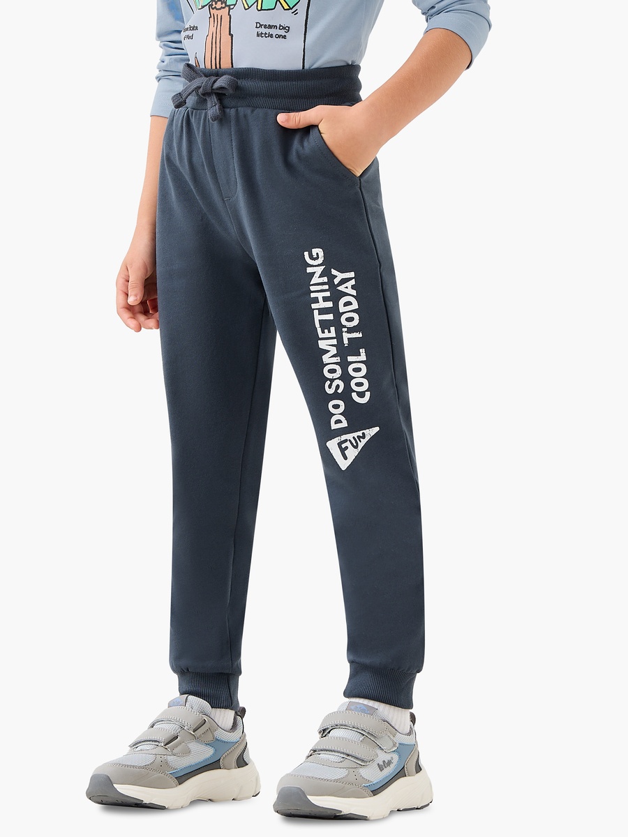 Cotton Joggers with Slogan Graphic Print and Drawstring Waist