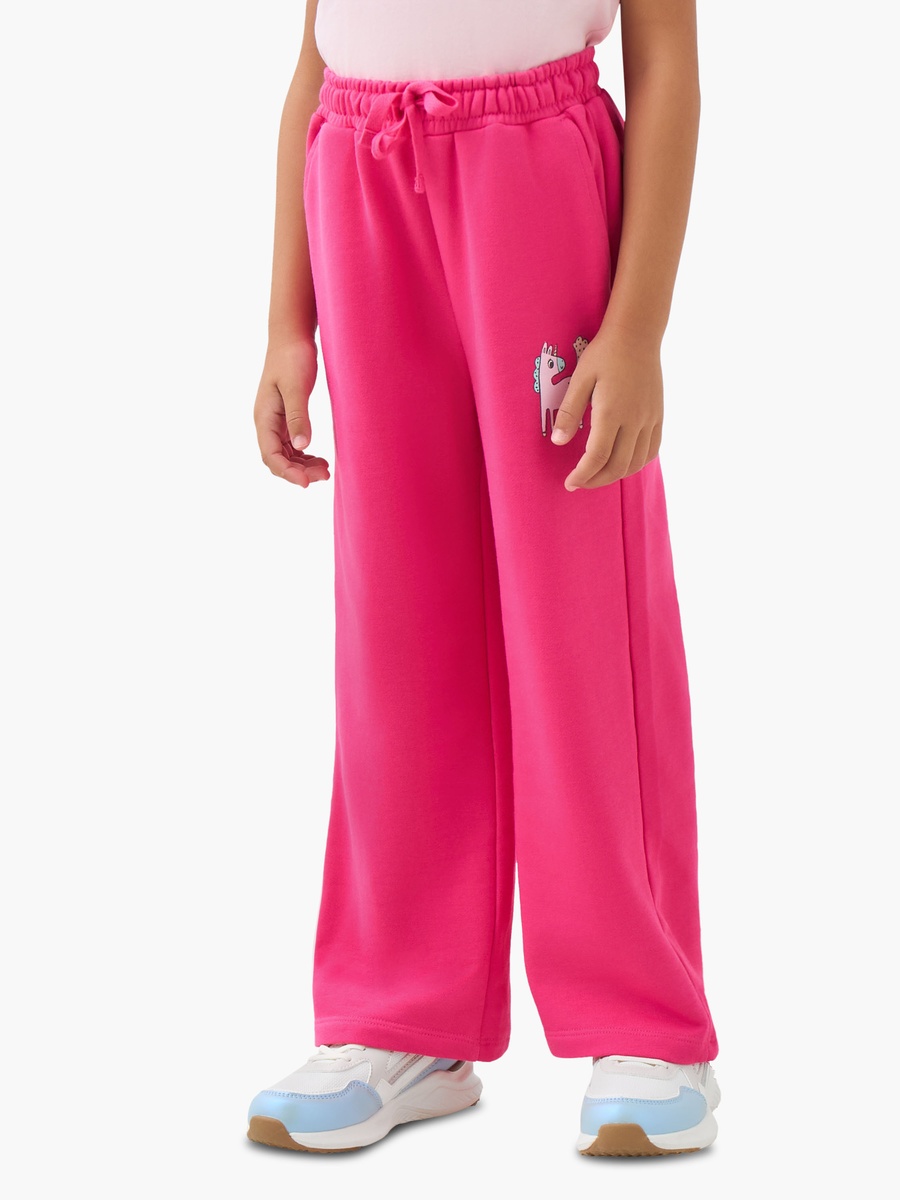 Unicorn Print Cotton Track Pants with Drawstring Waist