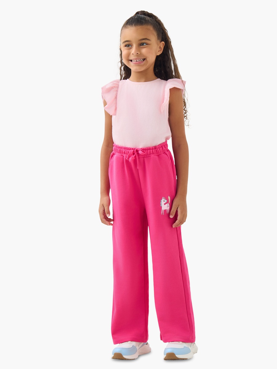 Unicorn Print Cotton Track Pants with Drawstring Waist