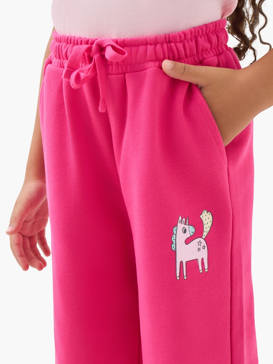 Unicorn Print Cotton Track Pants with Drawstring Waist