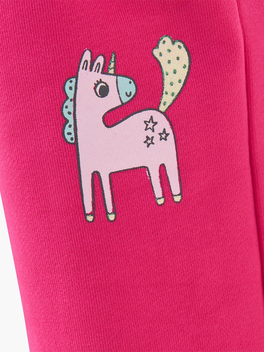 Unicorn Print Cotton Track Pants with Drawstring Waist