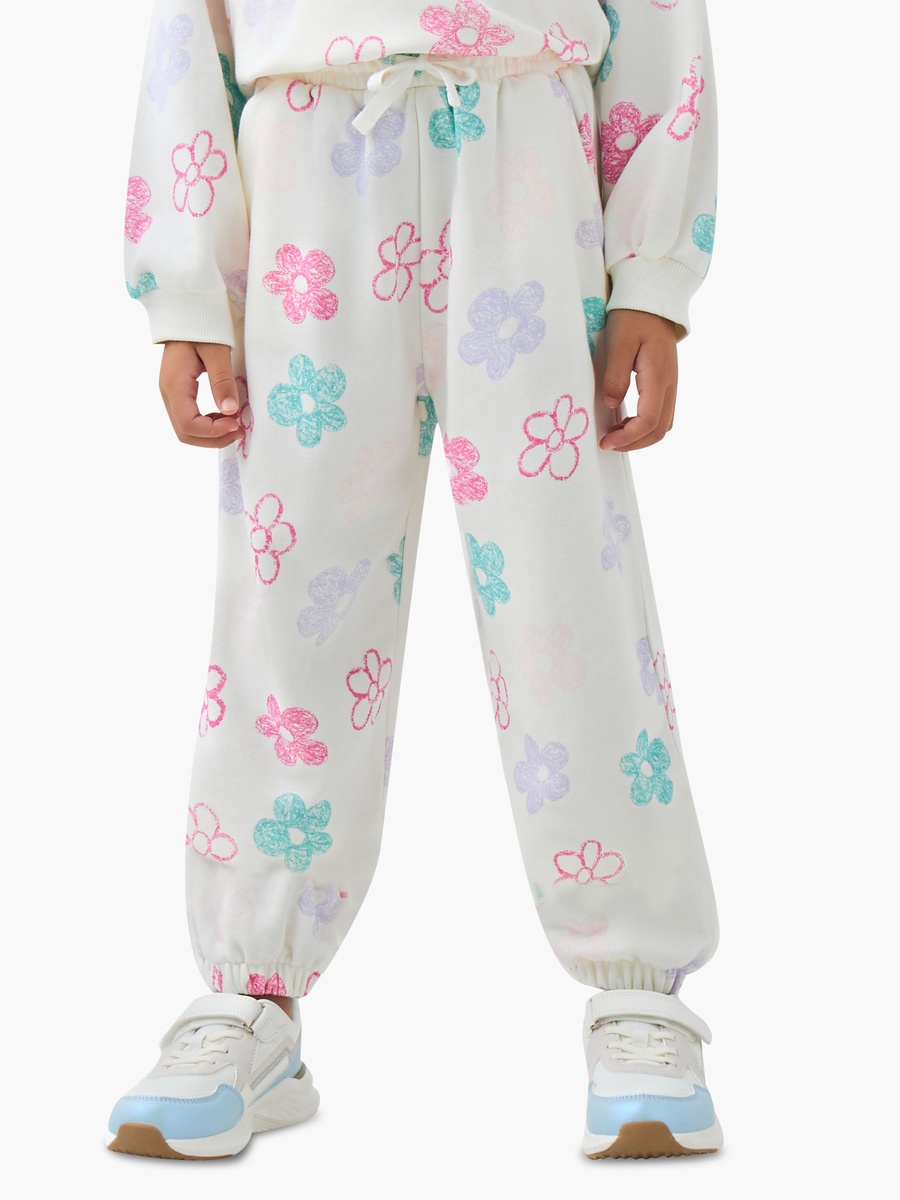 Floral Print Cotton Joggers with Drawstring Waist