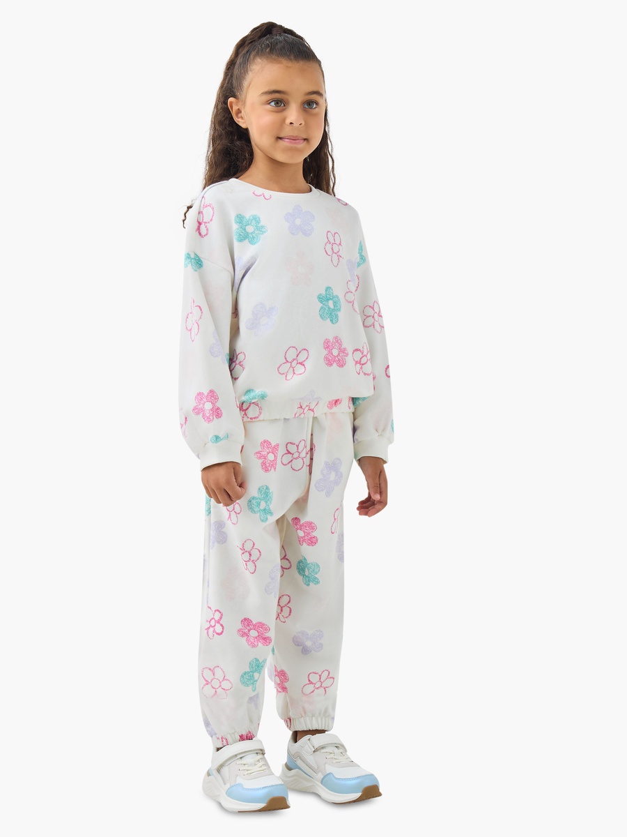 Floral Print Cotton Joggers with Drawstring Waist