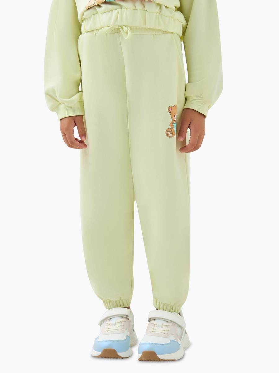 Cotton Joggers with Bear Print and Drawstring Waist