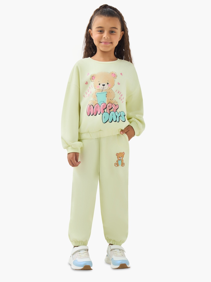 Cotton Joggers with Bear Print and Drawstring Waist