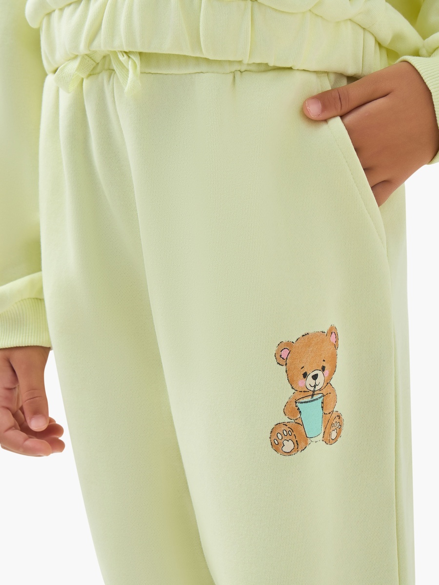 Cotton Joggers with Bear Print and Drawstring Waist