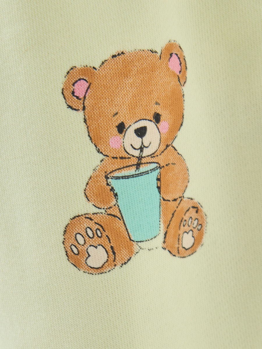 Cotton Joggers with Bear Print and Drawstring Waist