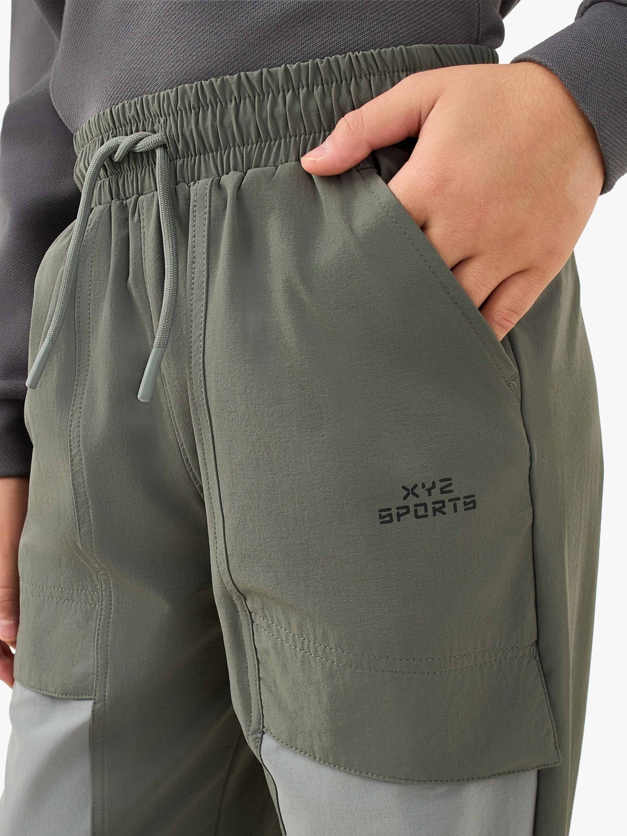 Joggers with Panel Detail - Nylon - Drawstring Waist
