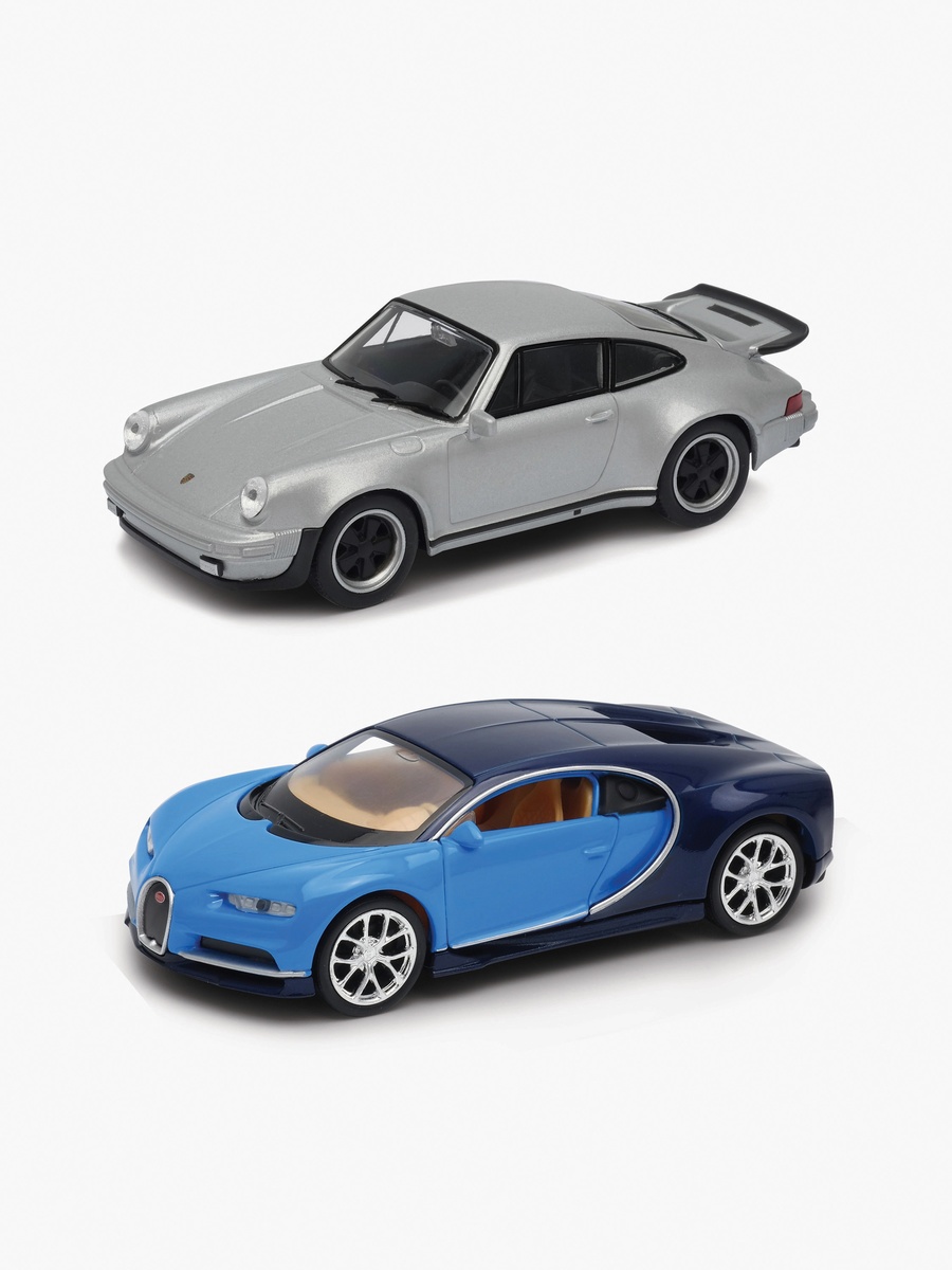 Welly 1:38 Bugati Chiron and Porche 911 Turbo Pullback Toy Car - Set of 2
